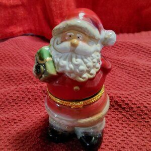 Porcelain Limoges Hinged Santa Trinket Box
